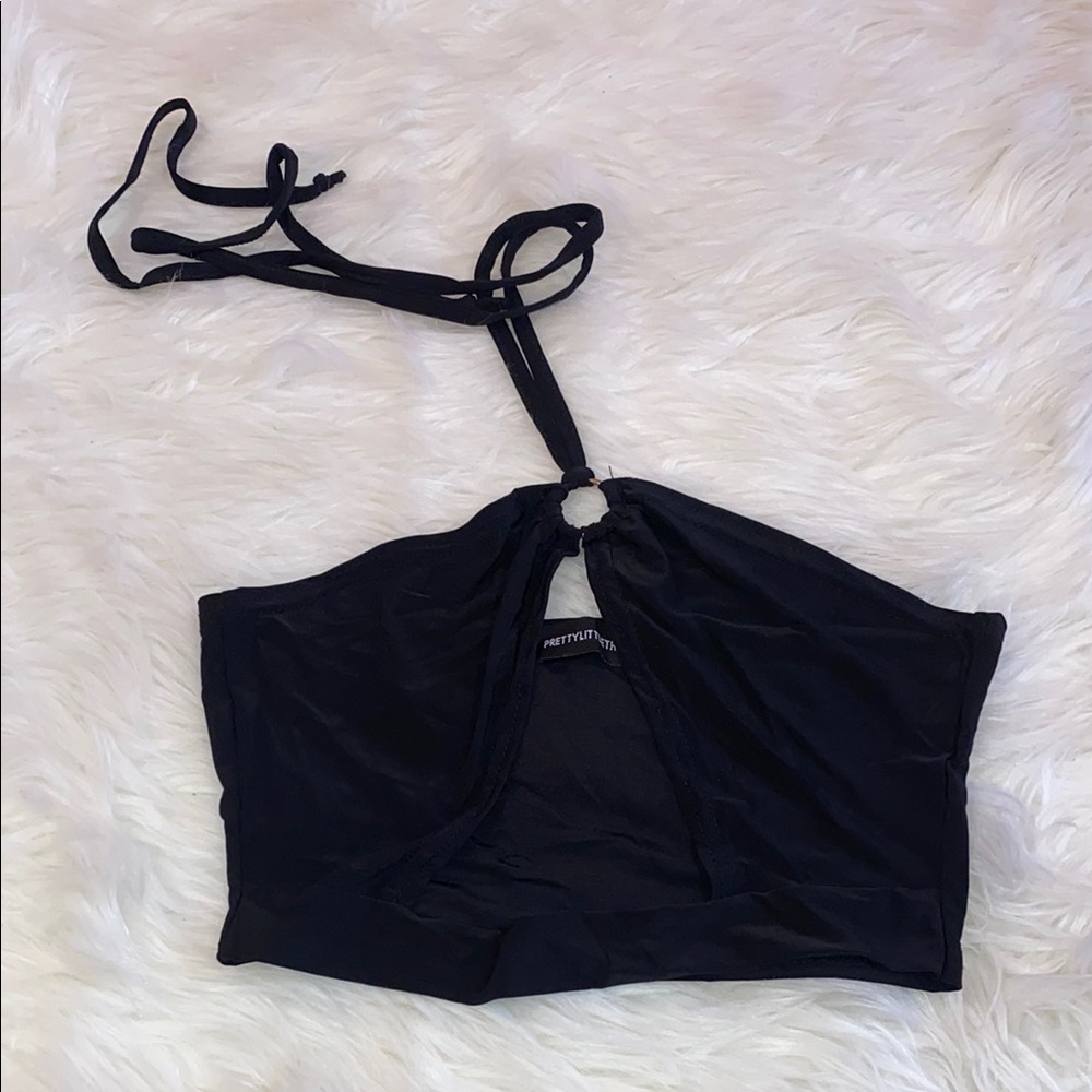PrettyLittleThing Deep V Black Halter Top